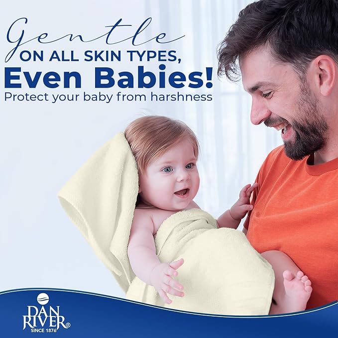 DAN RIVER 8 PC Luxury Bath Towels for Bathroom, 2 Bath, 2 Hand, and 4 Wash Cloths, 600 GSM 100% Ring Spun Cotton Towel Set, Highly Absorbent, Gym, Hotel, and Spa, Ivory