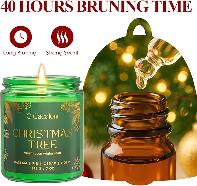 Christmas Soy Candles for Home Decor Non-Toxic Aromatherapy Scented Candles for Christmas Gifts, Cozy Holiday Jar Candle, Cozy Decorative Candle for Women Men, Winter Christmas Tree Balsam Fir Candle
