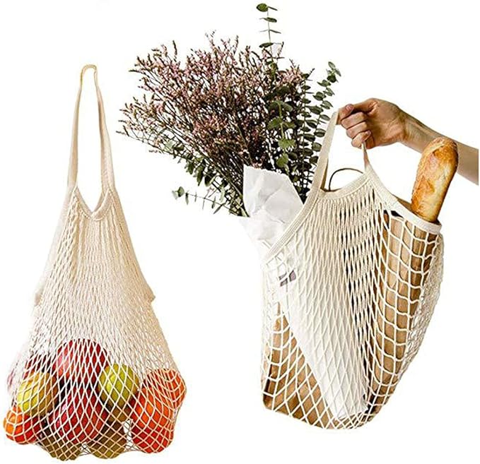 Portable Cotton Shopping Mesh Bag Ecology Reusable Short Handle Grocery Bags Short Handle Grocery Bags