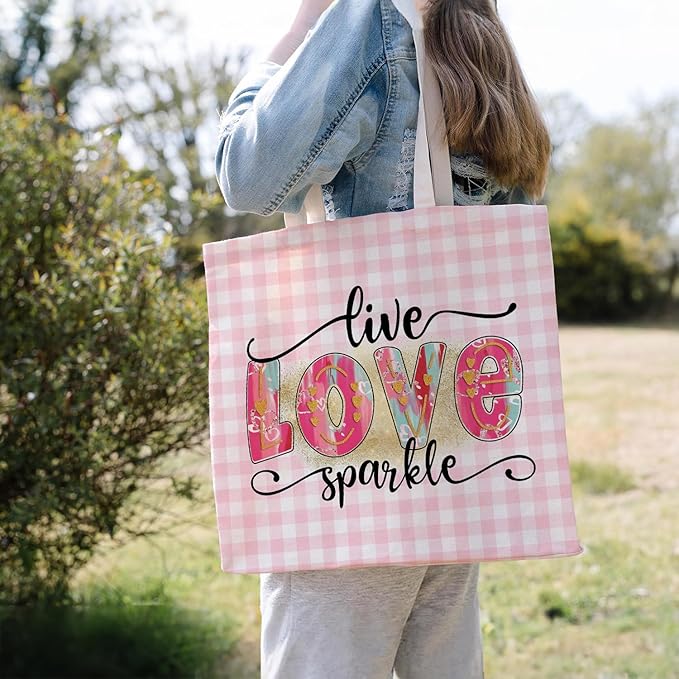 Animals-Flowers-Fruits-Bow Valentines Canvas Heart Tote Bag, Coquette Reusable Shopping Grocery Bags