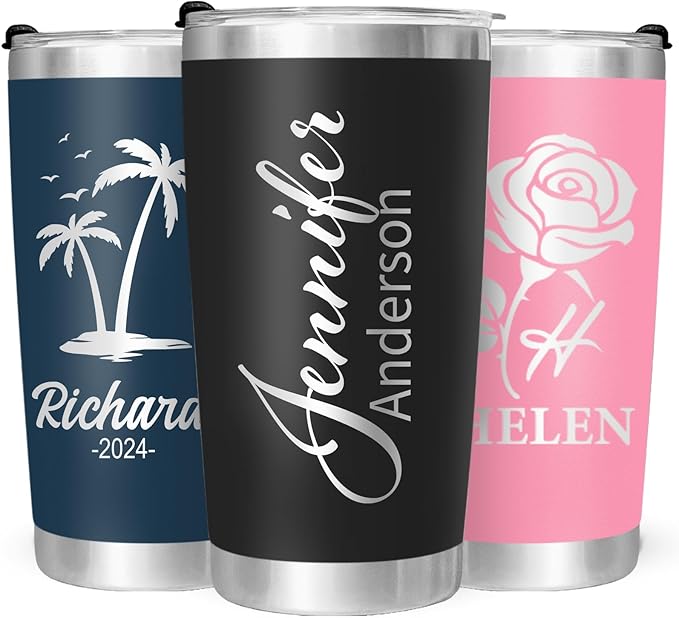 Personalized Tumbler with Pictures Text Name, Custom Double Wall Insulated Tumbler, 20oz Coffee cups with lid and straw, Personalized Christma Birthday Gifts for Women Men (made in USA)