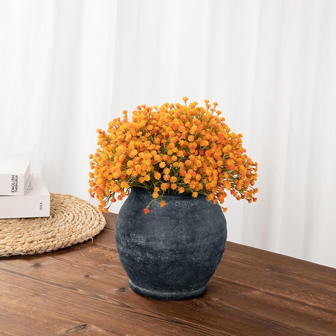 Briful 5.91'' Large Ceramic Black Rustic Vase, 4.72'' Wide Mouth Pampas Jar Vase Pottery for Fake Flowers Branches, Farmhouse Home Decor, Weddings Shelf Table Decor