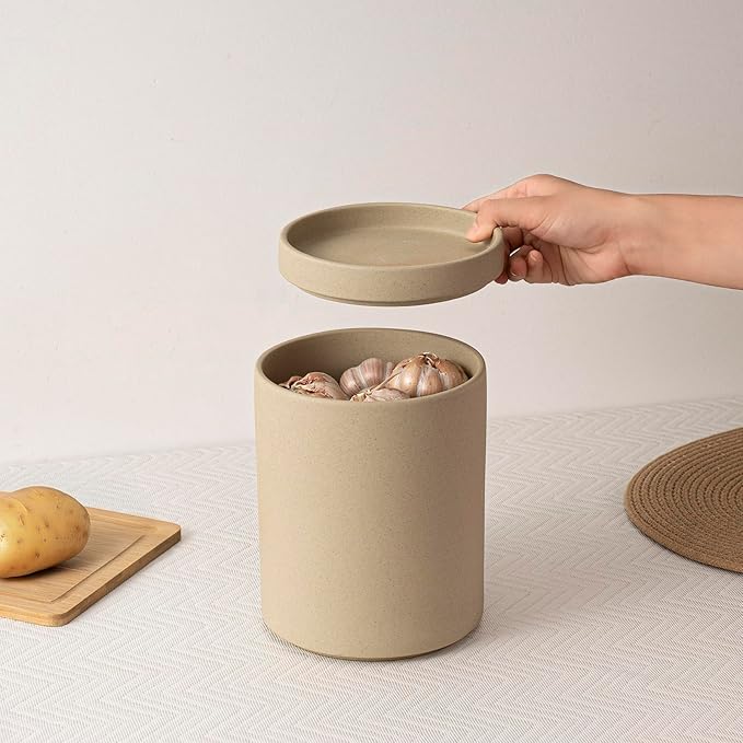 Utensil Holder, 7.3" Ceramic 2-in-1 Utensil Holder Set with Base for Countertop, Cooking Utensil Crocks for Kitchen Counter, Organizer for Spatulas & Spoons, Farmhouse Decor, Pottery Clay