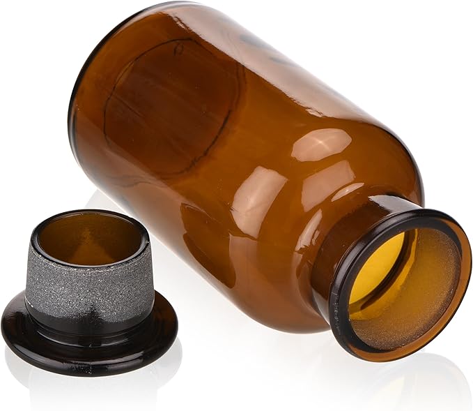 Lab Glass Reagent Bottle,Wide Mouth Glass Storage Bottle with Ground Stopper,Decorative Bottles/Vase (Amber, 500ML)