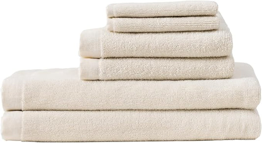 Coyuchi Classic Organic Cotton Terry Bath Towels, 6-Piece Towel Set, Undyed, Quick-Dry, Highly Absorbent, Soft, Lightweight, 100% GOTS Certified, 2 Hand Towel, 2 Bath Towel, and 2 Washcloth