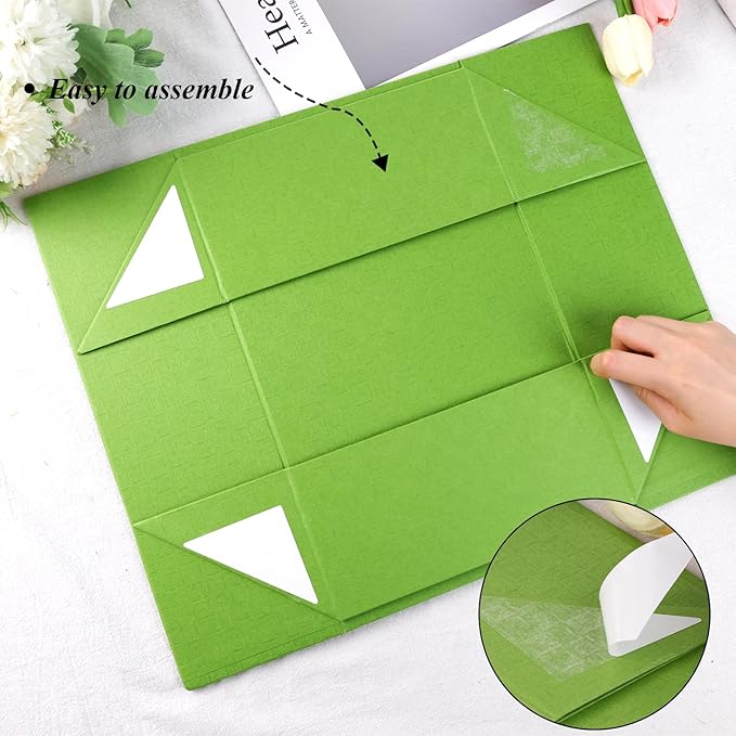 VGOODALL Green Gift Box with Lid 14x8.7x4.3inches Magnetic Gift Box with Ribbon Greeting Card for Wrapping Bridesmaid Proposal Party Favors