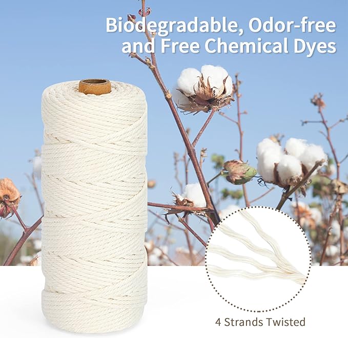 Macrame Cord 3mm x 109Yards (328Feet), Natural Cotton Macrame Rope - 4 Strands Twisted Macrame Cotton Cord for Wall Hanging, Plant Hangers, Crafts, Gift Wrapping and Wedding Decorations, Deep Purple