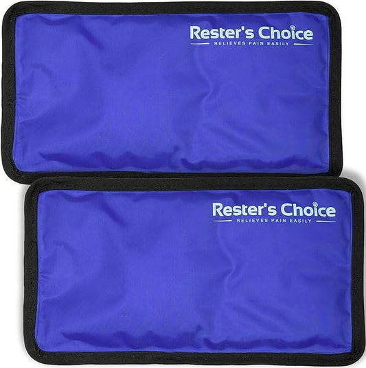 Rester's Choice Gel Cold & Hot Packs (2-Piece Set) Medium 5x10 in. Reusable Warm or Ice Packs for Injuries, Hip, Shoulder, Knee, Back Pain – Hot & Cold Compress for Swelling, Bruises, Surgery