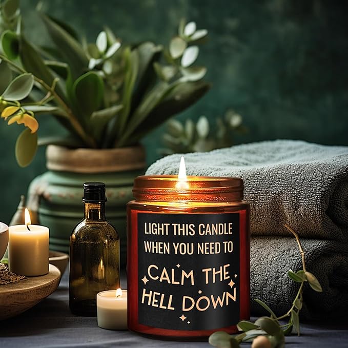 Calming Candles - Funny Relaxing Aromatherapy Candle for Her - Calm Down, Relax Gifts for Women Men - Birthday Gift for Coworker Bestie Sister Mom - Anxiety, Stress Relief Soy Candle for Home