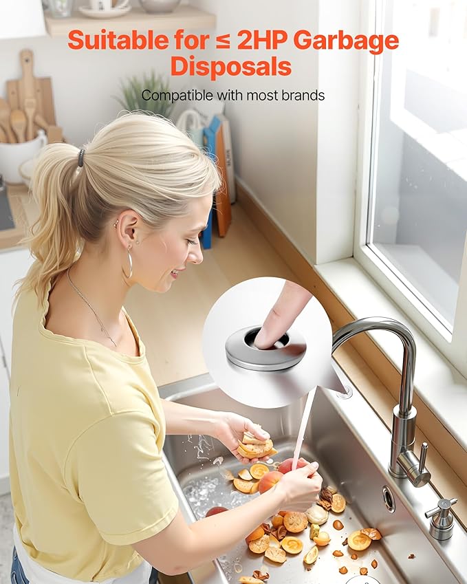 VEVOR Garbage Disposal Air Switch Kit, 2.5" Sink Top Air Switch for Food Waste Disposal, Brushed Silver Stainless Steel ON/OFF Air Button for Waste Disposer - Suitable for Stainless Steel Countertops