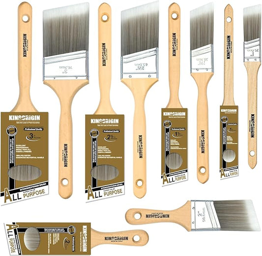 King Origin 10-Pack Professional Angled Paint Brushes Set (1", 1.5", 2", 2.5", 3") Synthetic Wall & Trim Brushes for Cutting Edges, Cabinets, Touch-Ups | Reusable Bulk Paintbrush Kit