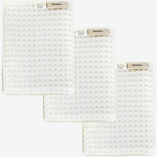 Luxury Japanese Cotton Silk Waffle Bath Towel | Plush, Absorbent, and Quick Dry (Shell White, Hand Towel (3 Pack))