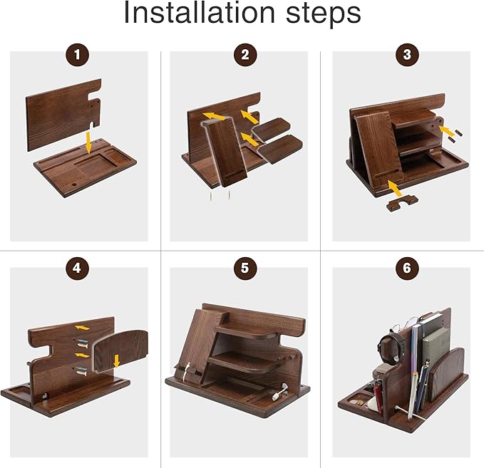 Gifts for Men Christmas, Wood Phone Docking Station, Mens Gifts for Birthday or Gifts for Dad Fathers Day, Desk Workspace Organizer Nightstand Organizer Key for Wallet & Watch Holder Husband Christmas