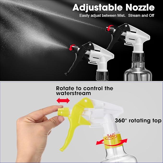 Eccliy 12 Pcs 16 Oz Plastic Spray Bottle, Adjustable Empty Reusable Sprayer for Cleaning, Planting, Water, Bathroom and Kitchen, BBQ, Commercial and Residential(Muticolored,Clear)