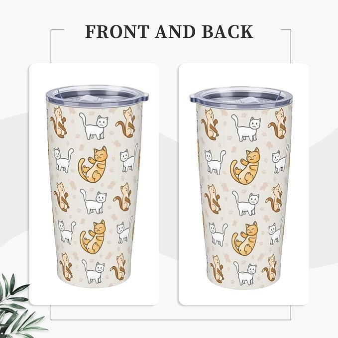 Cute Cat Tumbler,Cat 20oz Stainless Steel Insulated Travel Tumblers,Travel Coffee Mug with Lid and Straw Water Bottle Drink Tumbler Cups Gifts for Women Men Lovers