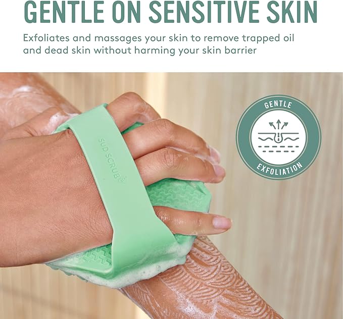 Sud Scrub® Antimicrobial Silicone Body Scrubber, Exfoliating Body Scrubber for Sensitive Skin, Eco Friendly Shower Scrubber for Body, Silicone Body Brush for Showering, Mint