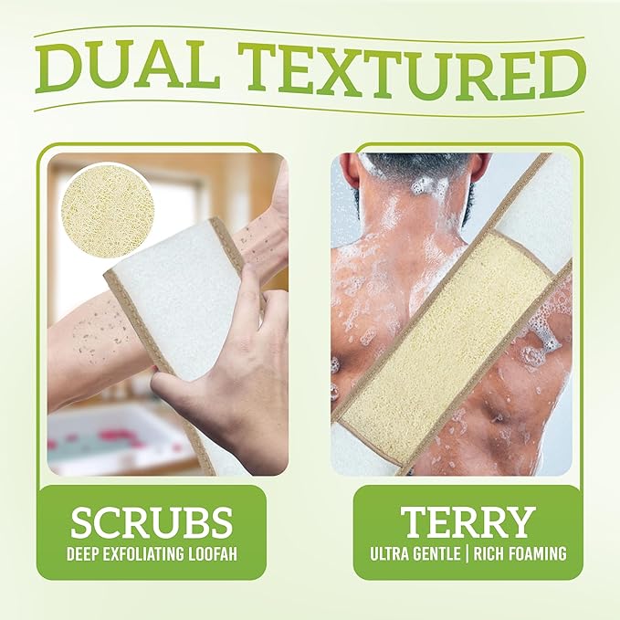 Natural Loofah Back Scrubber (Pack 1) - Exfoliating Sponge for Shower - Loofah Clean Back Deeply - Vegetable Scrubber for Men Women - 100% Biodegradable Compostable Plastic Free (31.5" x 11.8")