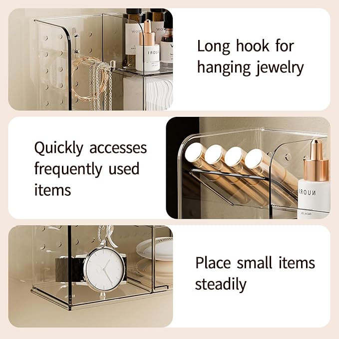 KHNR Makeup Organizer for Vanity,Acrylic Makeup Organizers with Jewelry Organizer,Bathroom Accessories Organizer with Removable Dividers,Bathroom Countertop Organizer for Desk,Vanity,Mirror Cabinet