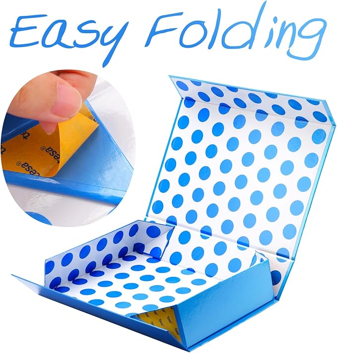 GREEN BEAN Gift Box 11x7.8x2.3 Inches, Blue Gift Box with Lid for Presents, Magnetic Shirt Gift Boxes for Clothes (Glossy Metallic Blue, Polka Dot Design Inside)