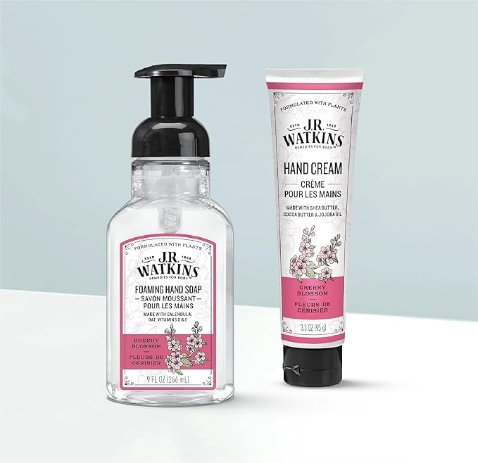 J.R. Watkins Foaming Hand Soap Pump with Dispenser, Moisturizing Foam, Alcohol-Free, Cruelty-Free, Use as Kitchen or Bathroom Soap, Cherry Blossom, 9 fl oz, 3 Pack