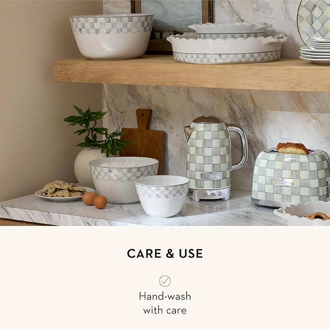 MACKENZIE-CHILDS Set of 3 Everyday Mixing Bowls, Small, Medium, and Large Stoneware Bowls for Kitchen Use, Gray-and-White Sterling Check