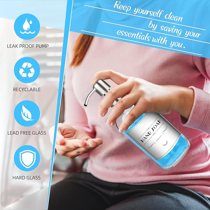 ARKTEK Refillable Soap Dispenser (2 Units) - 17 Oz Clear Glass Bottle with Rust Proof Pump for Hand and Dish Soap, Kitchen Bathroom Countertop