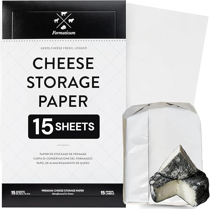 Formaticum 15-Pack Cheese Storage Wax Coated Paper - Porous Wax Sheets From France - Keep Cheese or Charcuterie Fresh - Professional Grade Cheese Paper for Wrapping Cheese - 11 x 14