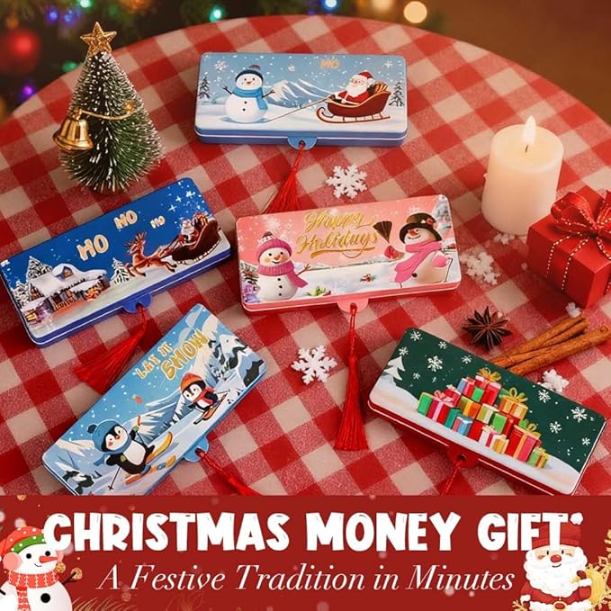 Christmas Cash Gift Envelopes, 2025 New Christmas Money Holders for Cash, Money Envelopes with 10 Slots, DIY Holiday Surprise Card Holder for Xmas Gift (Pink)
