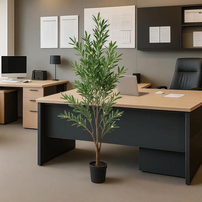 2-Pack 6ft Real Touch Faux Olive Tree with 1390 Leaves & 86 Olives, Indoor Potted Fake Plants, Nearly Natural Artificial Plants for Home Office Decor