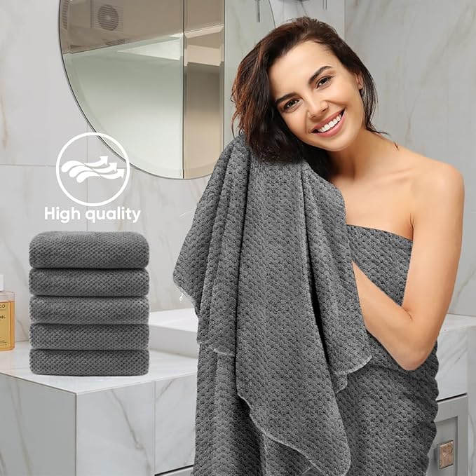 HOMEXCEL 6 Pack Bath Towel Set, (24 x 48 Inches) Microfiber Ultra Soft Highly Absorbent Bath Towels, Lightweight and Quick Drying Towels for Hotel, Bathroom, Spa and Beauty Parlor, Grey