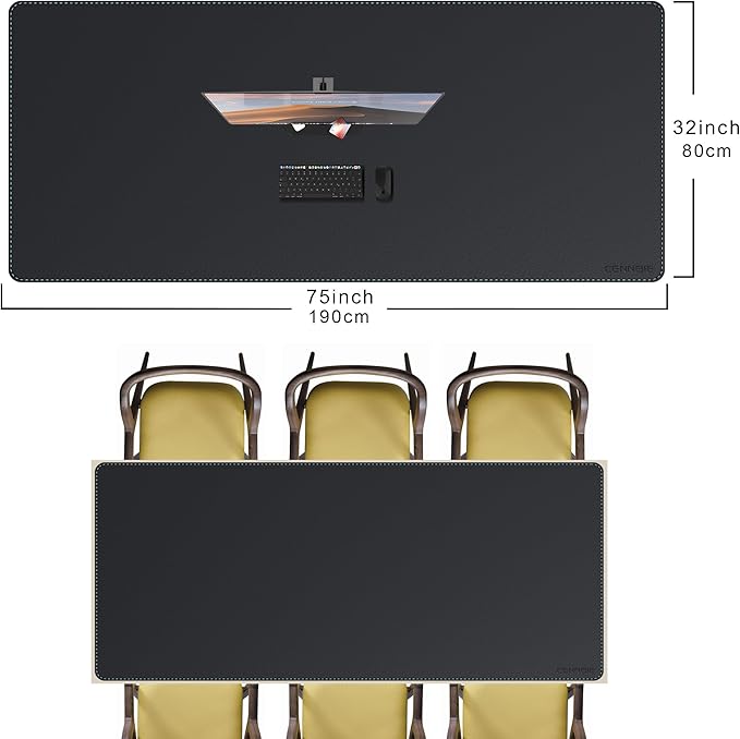 CENNBIE Leather Desk Mat Protector, XXXXXL 74.8" x 31.4" Extra Large Leather Office Desk Pad Mat for Full Desk, Computer Desk Mat on top of desks - Oversized Large Mouse Pad (Black)