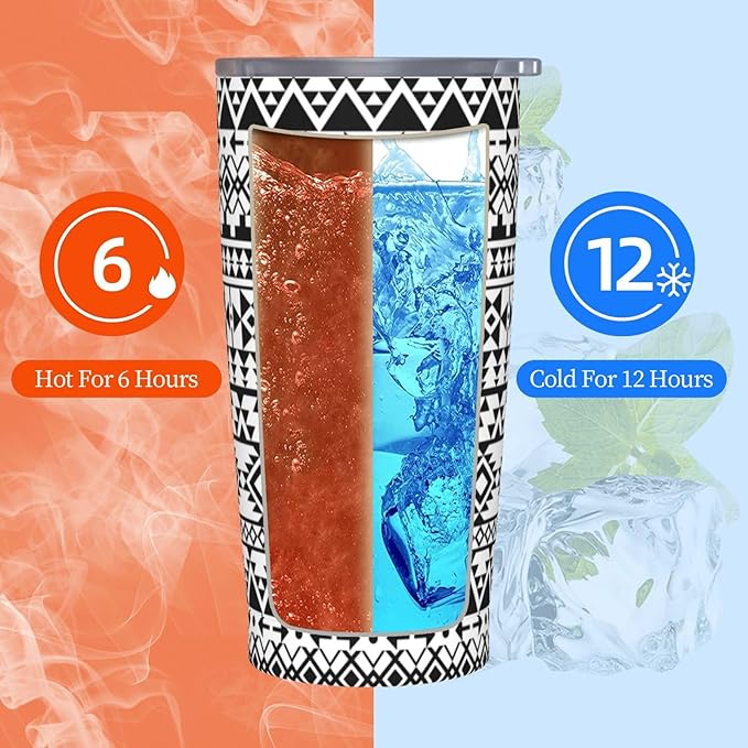 Black Navajo Print Tumbler,Geometric print 20oz Stainless Steel Insulated Travel Tumblers,Travel Coffee Mug with Lid and Straw Water Bottle Drink Tumbler Cups Gifts for Women Men Lovers