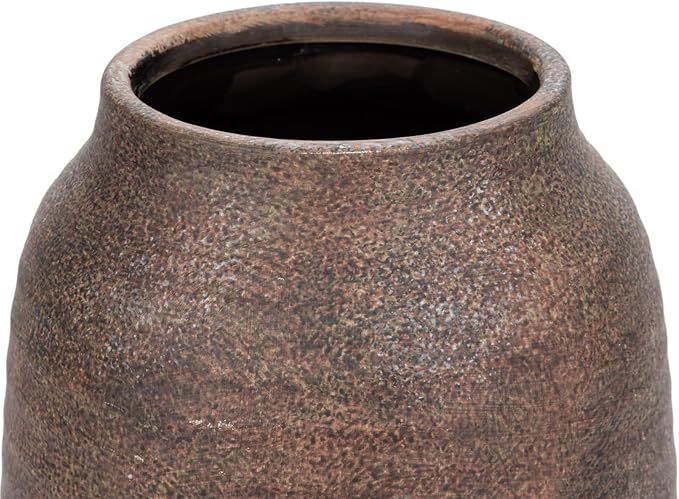 Briful Rustic Ceramic Vase 7” Tall – Handcrafted Vintage Pottery Flower Vase with Distressed White-Wash Finish – Farmhouse Decorative Accent for Table, Shelf, Mantel (Not Watertight), Brown