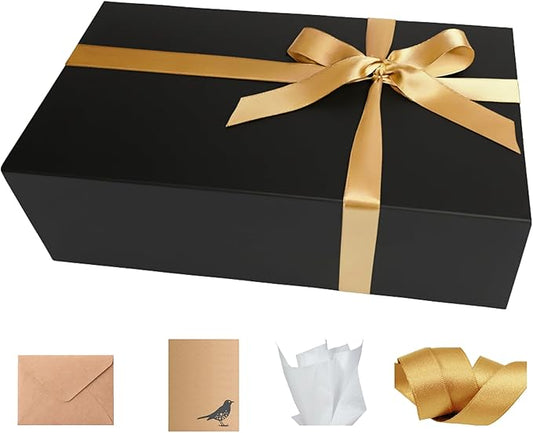 CECOBOX - Gift Boxes with Lids for Presents 13"x8.5"x4" - Matte, Collapsible Magnetic Closure Gift Box - Groomsmen & Bridesmaid Proposal Boxes, Wedding, PR, Birthdays, Holidays (Black)