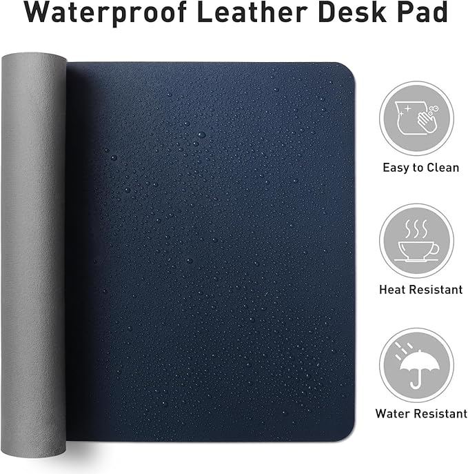 Aothia Leather Desk Pad Protector, Mouse Pad,Office Desk Mat, Non-Slip PU Leather Desk Blotter, Laptop Desk Pad, Waterproof Desk Writing Pad for Office and Home (Dark Blue,36" x 17")