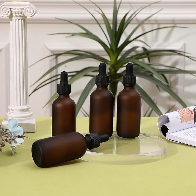 48 Pack, 2oz Glass Dropper Bottle, Preety Texture Tincture Bottles with Precise Scales Eye Droppe, for All Kinds Of Mixed Liquids,Leak-Proof Design for Easy Travel (Amber Frosted)