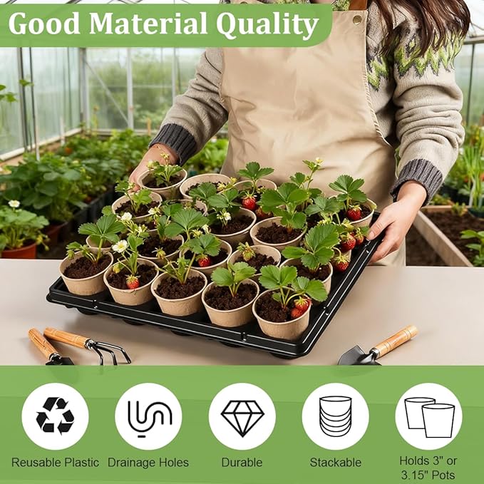 3.15 Inch Peat Pots 100 Pcs with 20 Cell Seedling Trays 5 Pcs, Biodegradable Seed Starter Pots with Drainage, Reusable Nursery Tray for Seed Starting Indoor Gardening Propagation Kit 5 Sets