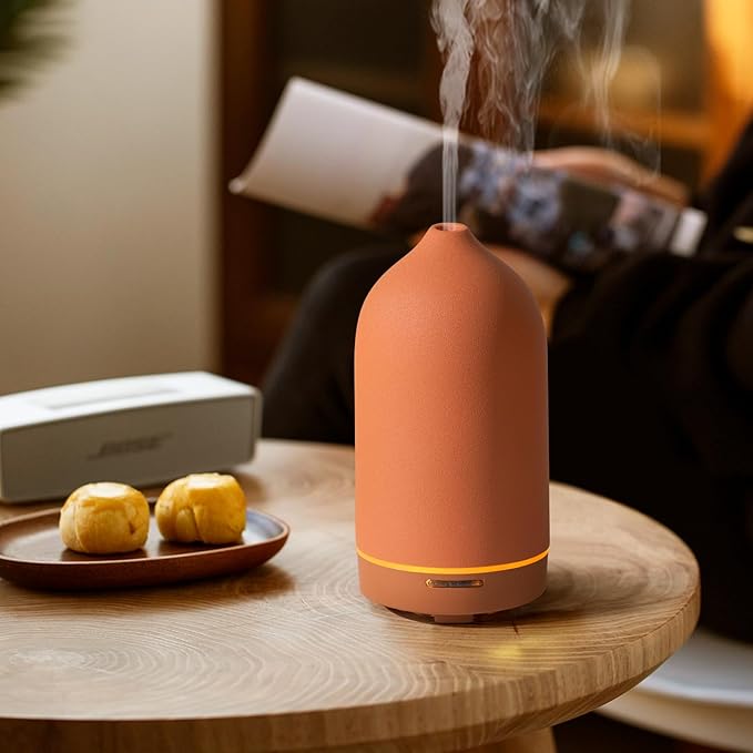 Wanlola Essential Oil Diffuser,120ml Aromatherapy Ceramic Diffusers with Auto Shut Off Function for Home Office Room(Terracotta)