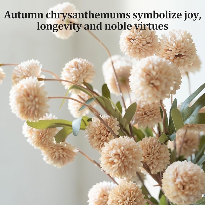 Fake Flowers in Vase for Centerpieces, Faux Flowers in Modern Ceramic Vase Set of 3 with 8 Artificial Autumn Chrysanthemums Artificial Decorative Swags