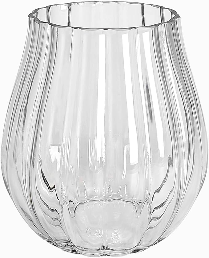 Flower-Shaped Wide Mouth Glass Vase - 6.7" Tall Transparent Vase, Ideal for Fresh Flowers/Floating Tealights, Home Display (Living Room/Bedroom), Wedding Centerpieces & Holiday Decor