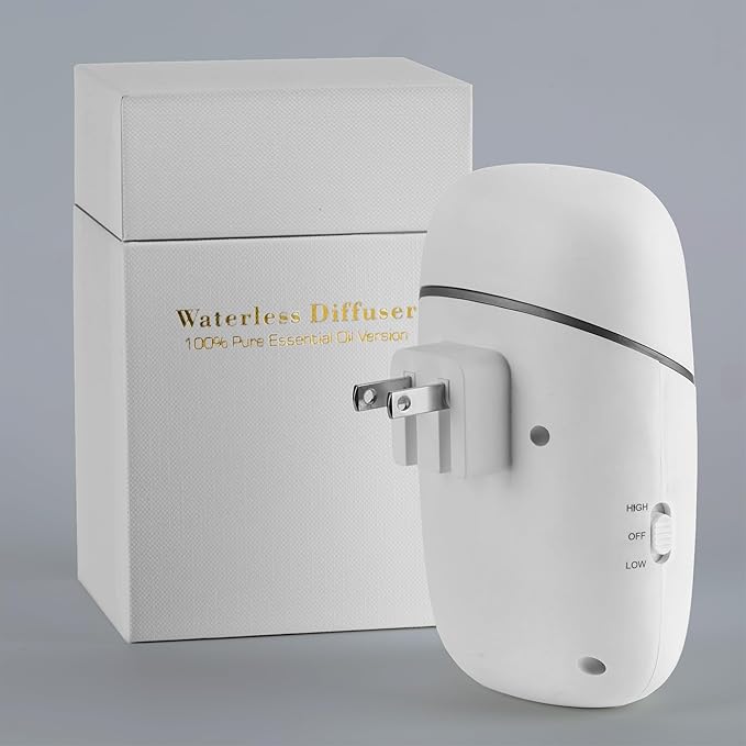 Waterless Essential Oil Diffuser, Plug in Diffuser for Home (Bathroom, Bedroom, Living Room, Kitchen), Office & Yoga Room - Daily 12H Timer Intermittent Dry Mist, Fits 10ml Oil Bottles, Night Light