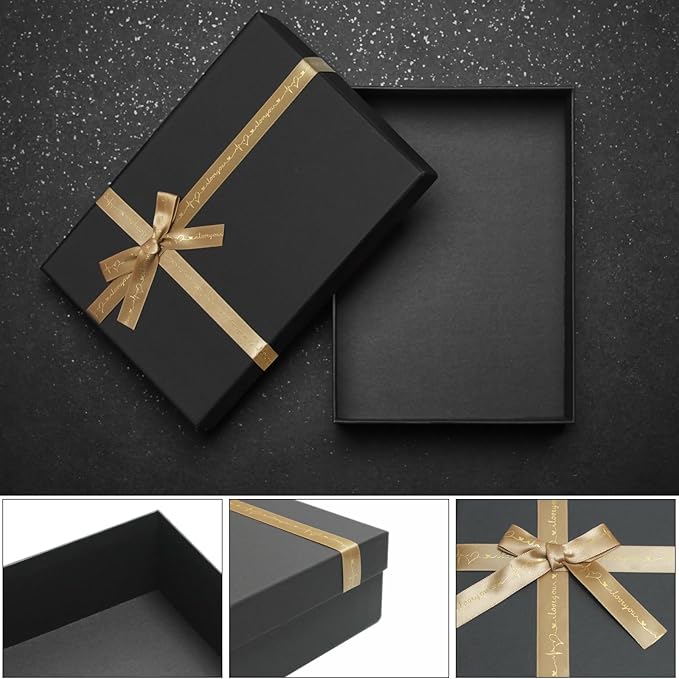Airuisike Black Gift Boxes with Gold Ribbons & Bows - (3 Sizes) Sturdy Gift Boxes with Lids for Presents - Elegant Gift Wrapping Boxes for Gift Wrapping
