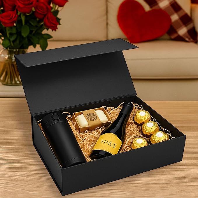 VGOODALL Black Gift Box, 14x8.7x4.3 Inches Large Gift Boxes with Magnetic Lids for Presents Anniversary Wedding Groomsman Proposal Birthday