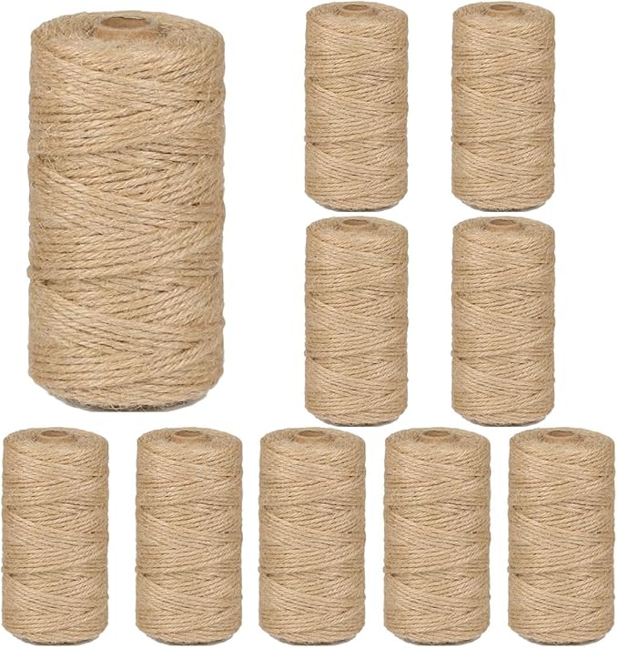 10Pack 3mm Natural Jute Twine String 3280 Feet Long Twine String for Crafting Gardening Gift Wrapping Macrame DIY Home Decor (Brown-328Feet/Roll)