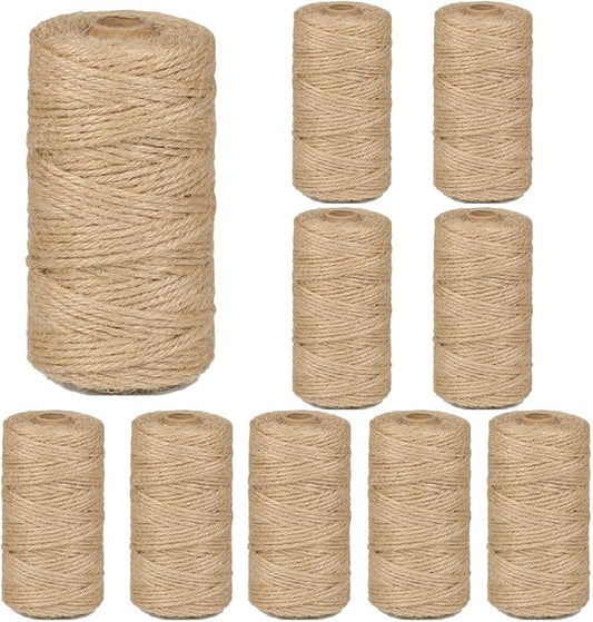 10Pack 3mm Natural Jute Twine String 3280 Feet Long Twine String for Crafting Gardening Gift Wrapping Macrame DIY Home Decor (Brown-328Feet/Roll)