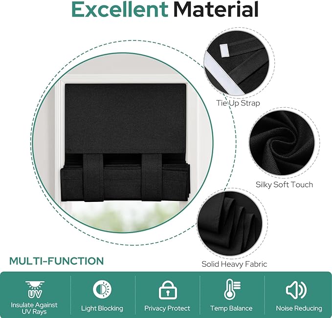 HOMEIDEAS 100% Linen Blackout Sidelight Curtains for Front Door, Side Door Window Curtains,Small Window, Thermal Insulated Covering, 1 Panel, W12 X L68 Inch, Black