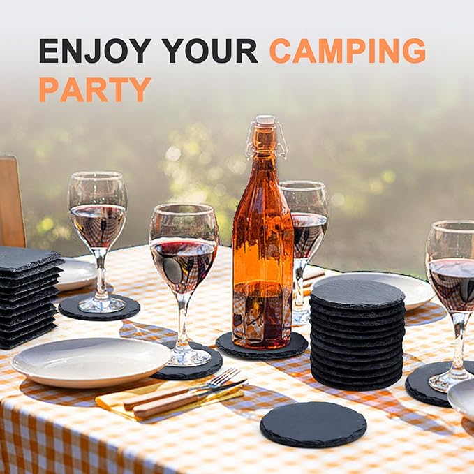 72 PCS Slate Drink Coasters, Cymuber 4 Inch Black Coasters Stone Cup Coaster Bulk Set, Laser Engraving Blanks Handmade Coaster for Halloween, Christmas, Home Decor Drink Bar Kitchen Gifts