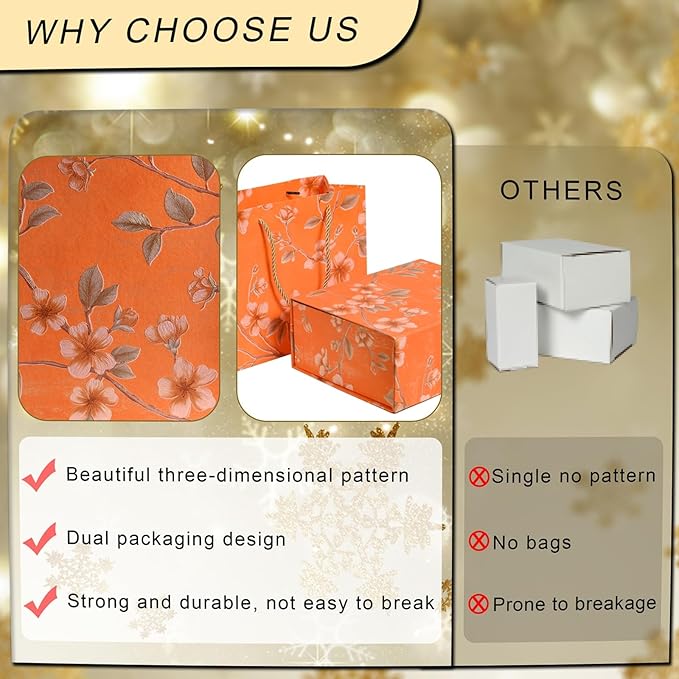 Luxury Gift Box with Magnetic Lid, Finished Size 9.8×7.9×4 In,Collapsible Rectangle Storage Box with Gift Bag for Wedding,Birthday, Party,Christmas,Valentine's Day‘s Gift