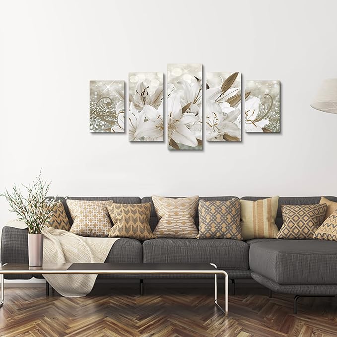 LUDUHU White Orchid Flowers Canvas Print - Abstract Floral Wall Art, Flower Poster, Painting Decor for Home Decoration Artwork Picture Bedroom (B,Oversize 60x30inch)