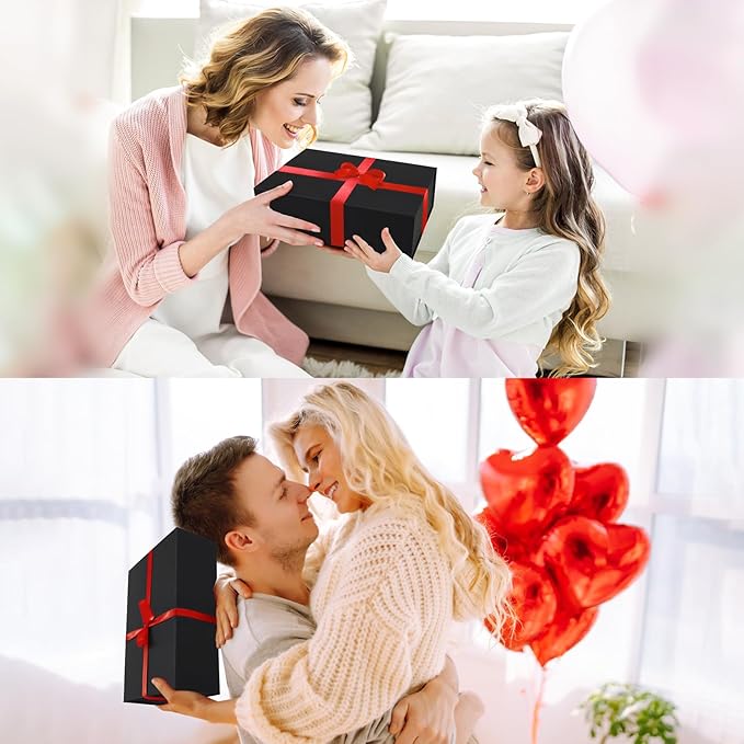 Ditwis 4 Pack 13.8x9x4.3 Inches Gift Boxes with Magnetic Closure Lids, Black Magnetic Box for Wedding, Groomsmen Bridesmaid Proposal, Birthdays, Mother's Day